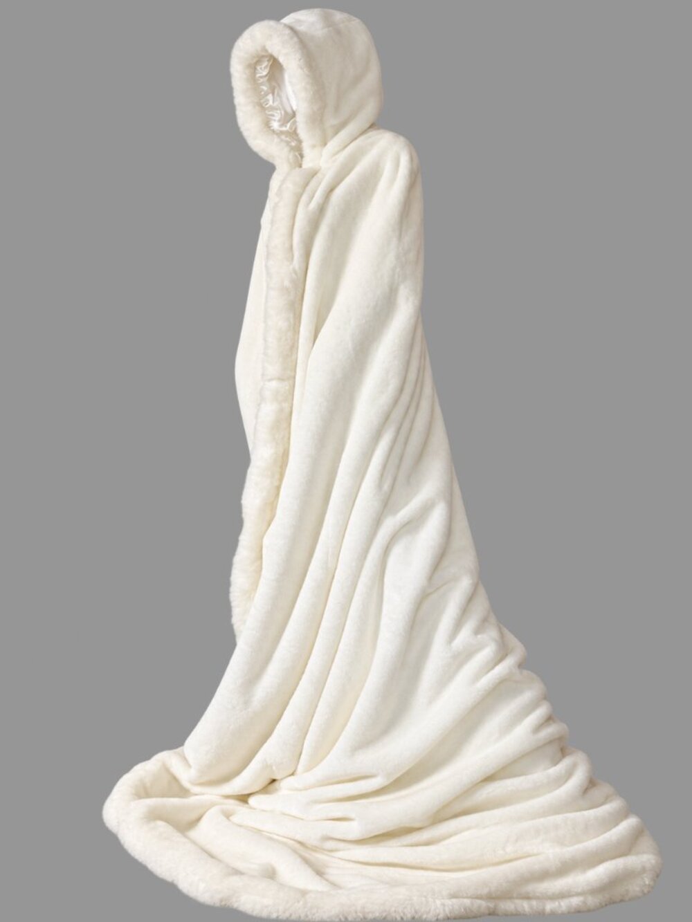 LUX Ivory Faux Fur Hooded Cape Cloak Extra Long Costume Cosplay or Bridal - Picture 7 of 15